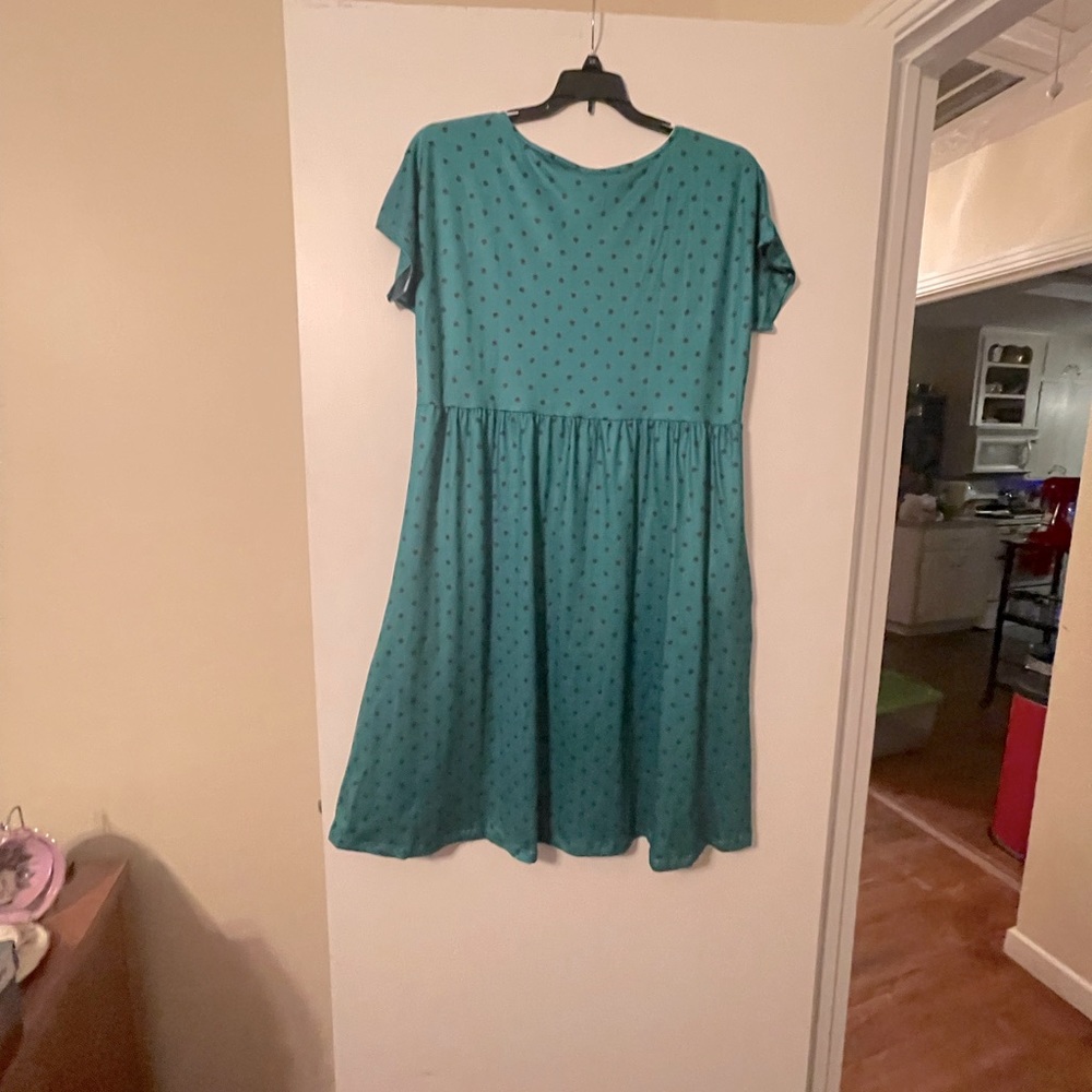 Teal and navy dot knit dress.